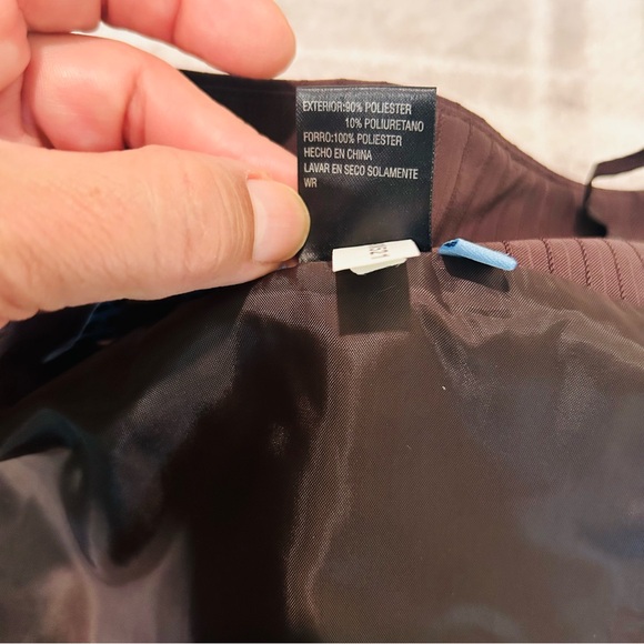 Antonio Melani brown bodycon sz 0 Double back slit mini skirt textured pinstripe - Picture 5 of 9